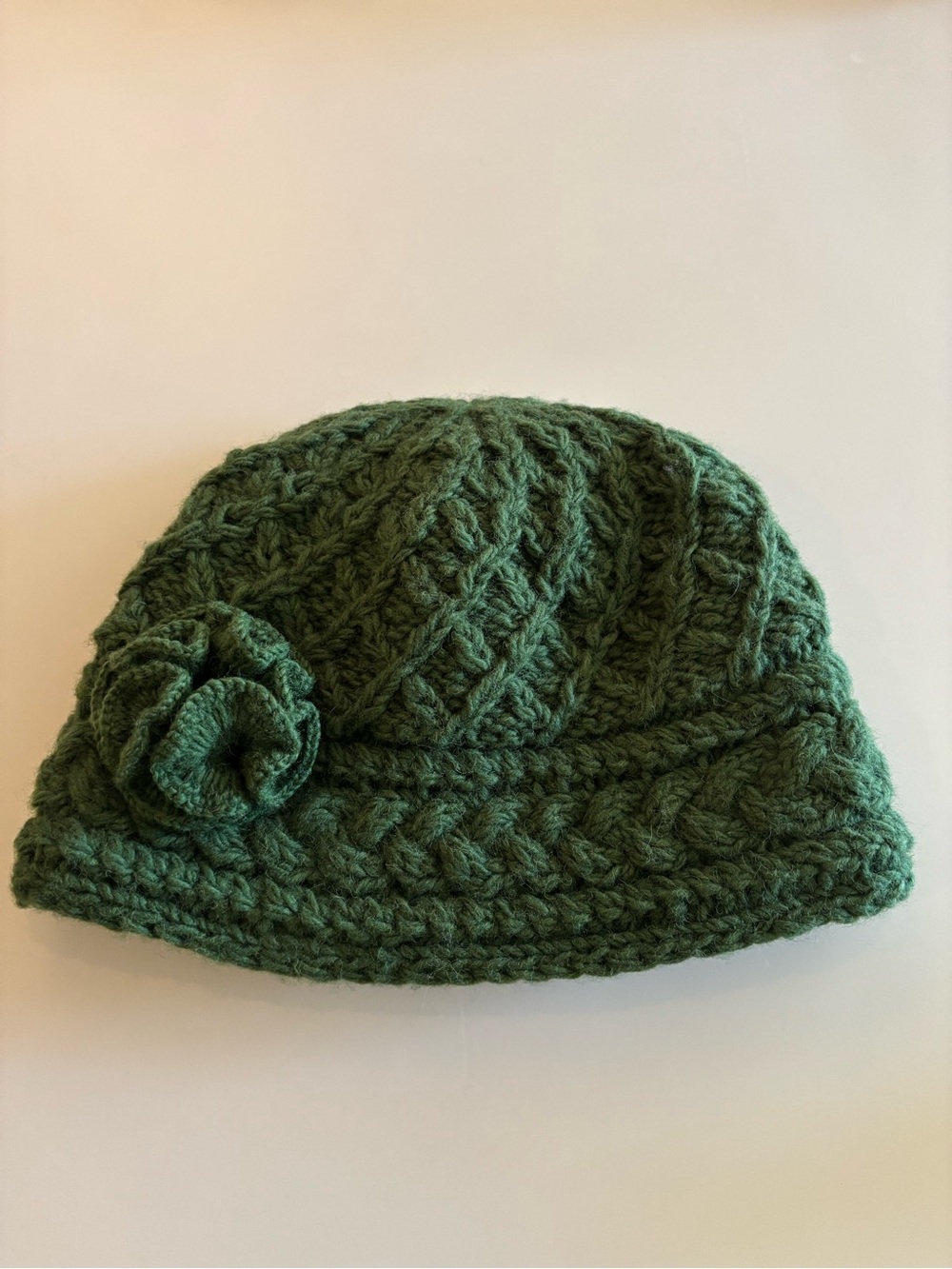 Erin Knitwear Green Crochet Knit Flower Wool Beanie Hat - Women Accessories